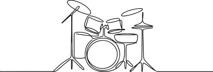 drum set one line vector drawing.one line vector icon illustration