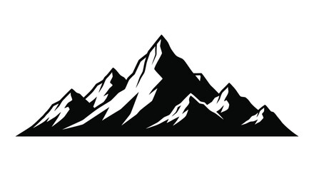 A striking black mountain range illustration sharply defined against a white background presents a bold silhouette high quality professional detailed modern elegant © CreativeAlim02