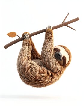 Adorable Sloth Hanging Upside Down from a Branch, Cute and Furry.