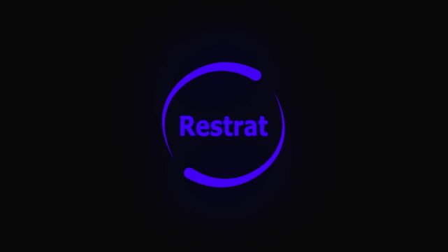 Restart Button Circular Loading Animation with Neon Glow. Glowing Blue Circular Loading Progress 0 to 100 Percent on Black Background 4k video.