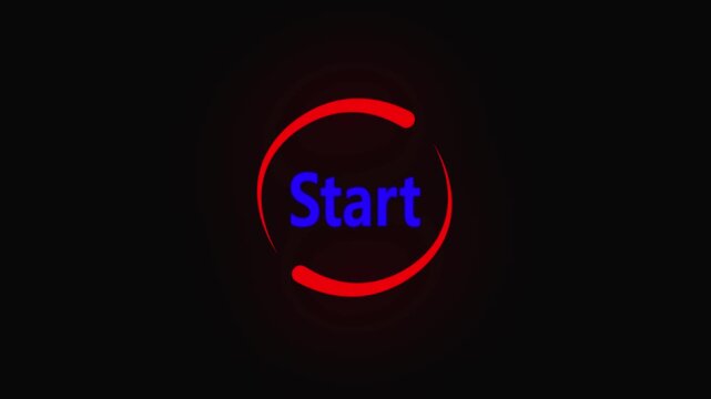 Start Button Circular Loading Animation with Neon Glow. Glowing Blue Circular Loading Progress 0 to 100 Percent on Black Background 4k video.