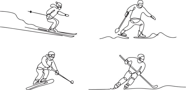Single one line drawing winter activities and sport set.one line vector icon illustration
