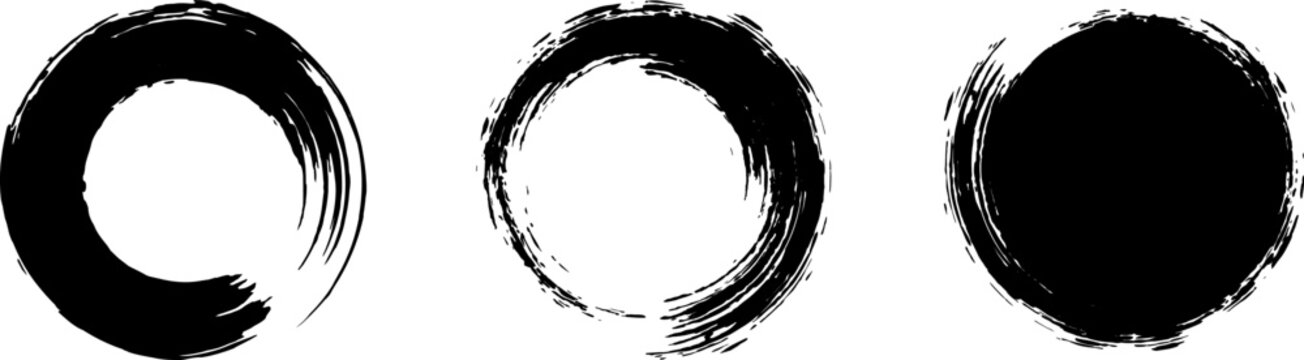 Vector brush strokes circles of paint on a white background. The circle is an ink drawing with the texture of brush strokes.