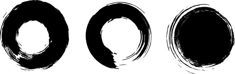 Vector brush strokes circles of paint on a white background. The circle is an ink drawing with the texture of brush strokes.