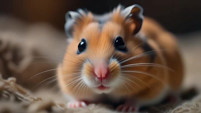 A cute fluffy hamster sitting in a glass with light and dark backgrounds showing different views of a small pet rodent