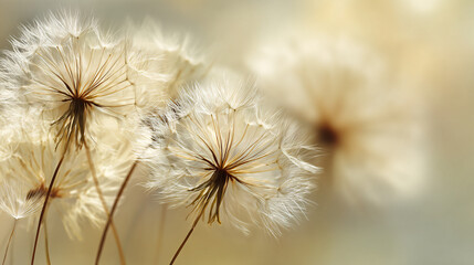 Obraz premium Delicate Dandelion Seeds Floating on a Soft Blur Background