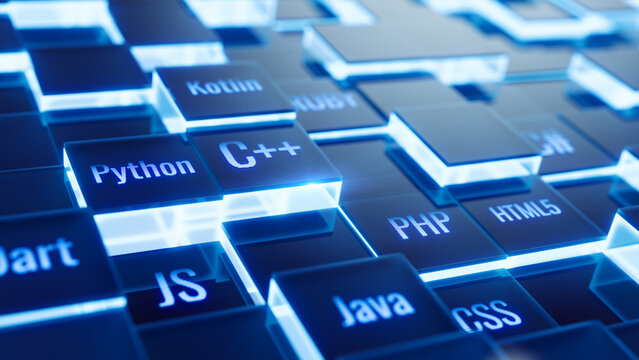 Programming languages - coding, programming concept. 3d illustration