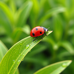 Obraz premium ladybug on green leaf