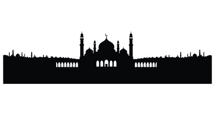 Taj Mahal silhouette with domes and minarets on a white background © Jomila