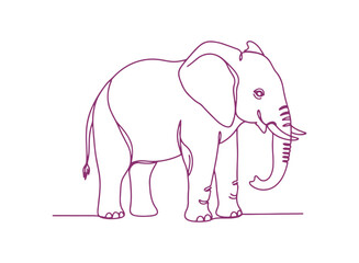 Fototapeta premium Charming elephant depicted in a continuous line art style. A minimalist linear sketch set against a white background. Vector illustration.