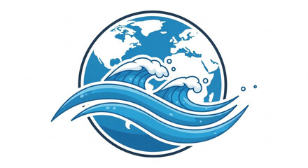 Obraz premium Blue Wave Surrounding Earth Globe Illustration Isolated on White