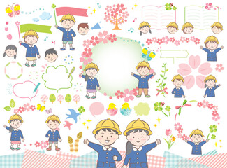 園服を着た子供の入園イラストセット　春　新生活 © imoan