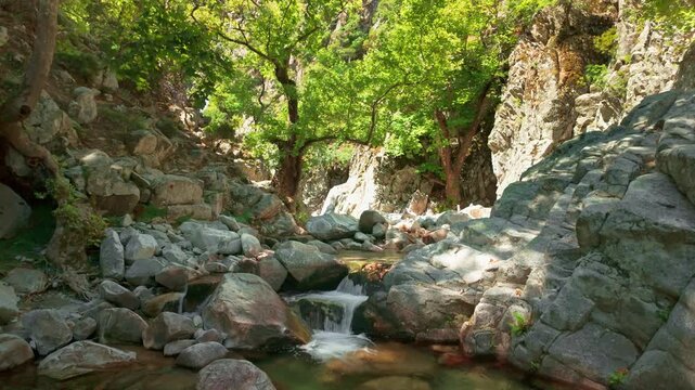 Aerial View of Fonias Waterfalls and Vathres on Mount Saos Samothraki