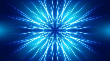 Vibrant blue energy burst radiates intensely from a central point creating mesmerizing abstract digital light streaks.