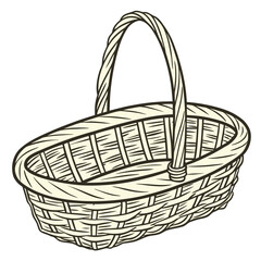 Fototapeta premium Empty Wicker Basket with Handle Vector Illustration