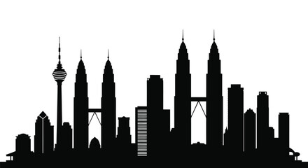 Obraz premium A striking black cityscape of kuala lumpur s skyline featuring iconic towers and structures silhouette high quality professional detailed modern elegant stylish clean