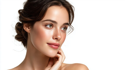 Fototapeta premium Clean white background beauty portrait ideal for advertising and graphic design. 