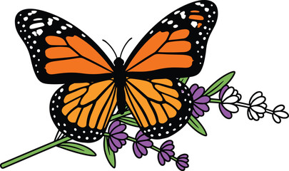 Obraz premium Monarch Butterfly on Purple Flowers Illustration.