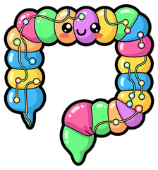 Obraz premium Kawaii Large Intestine Colon Illustration with Colorful Circuitry Design