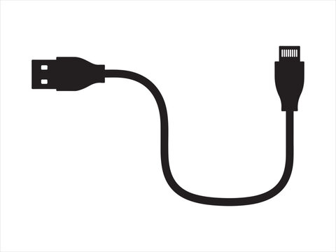 Charging cable and power cord vector., USB Charging Cable Icon silhouette vector illustration