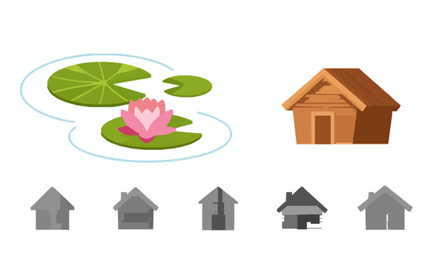 Cute cartoon water lily flower on water flat vector