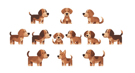 Fototapeta premium Group of Cute Puppy Dog Characters in Different Poses