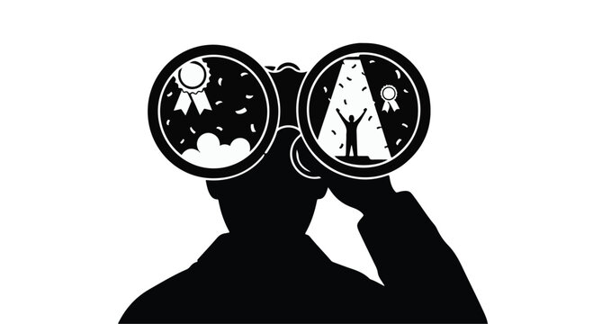 Person looking through binoculars at celestial scenes