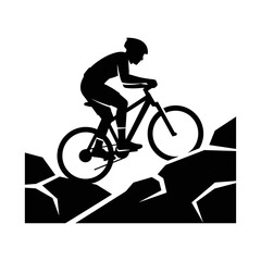 Obraz premium Silhouette of a Mountain Biker Riding on Steep Rocky Terrain