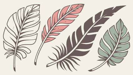 Fototapeta premium Hand Drawn Bohemian Feathers Set Vintage Line Art Sketch Illustration Rustic Nature Decoration for Creative Web Design and Print Graphics
