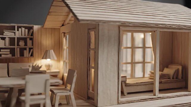 Miniature Cardboard House - A Cozy and Detailed Interior Design.