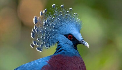 Regal bird of paradise in profile, sporting brilliant blue plumage and a stunning, elaborate crown