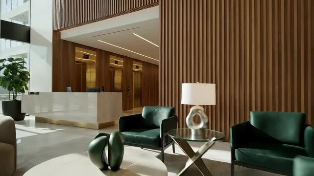 Modern hotel lobby with stylish interior design and architecture.