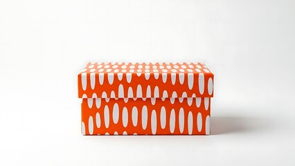 Orange polka dot gift box with lid on white background polka dots packaging