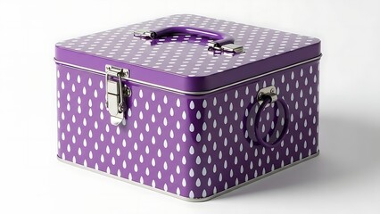 Purple and white polka dot storage box with handle and lock polka dots