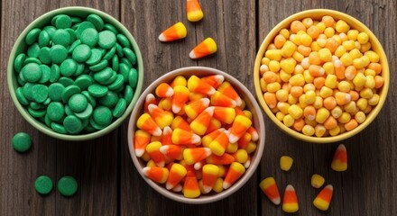 Three bowls of candy, Halloween treats