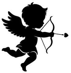 Fototapeta premium Cupid angel silhouette aiming arrow, playful Valentine love shooter