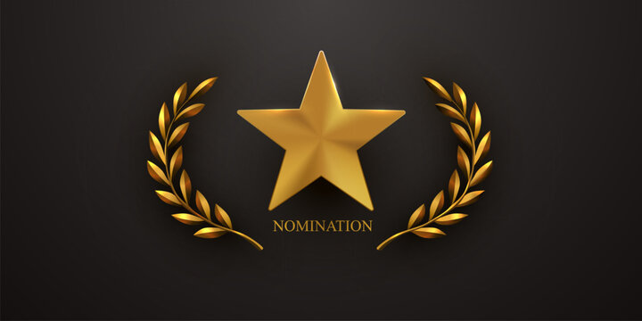 Golden star award with laurel wreath and nomination text.