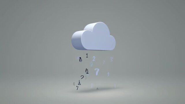 A cloud shape with numbers falling down like rain on a gradient backdrop