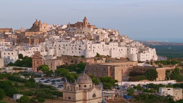 Aerial morning view of Ostuni the White City, Puglia, Italy