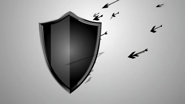 A shield intercepts arrows, a metaphor of protection against attack