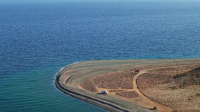 Aerial View of Coastal Road to Kipos Beach Samothrace Greece