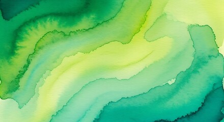 Fluid watercolor layers display flowing gradients of vibrant green and chartreuse hues
