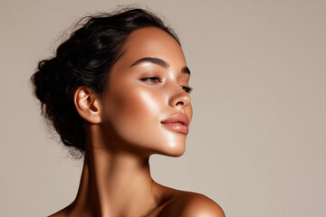 Fototapeta premium Clean skincare beauty portrait with soft daylight glow. 