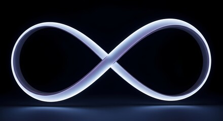 Glowing infinity symbol on black background representing endless possibilities and continuity.