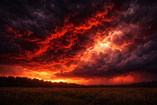 Dramatic Red Stormy Sunset