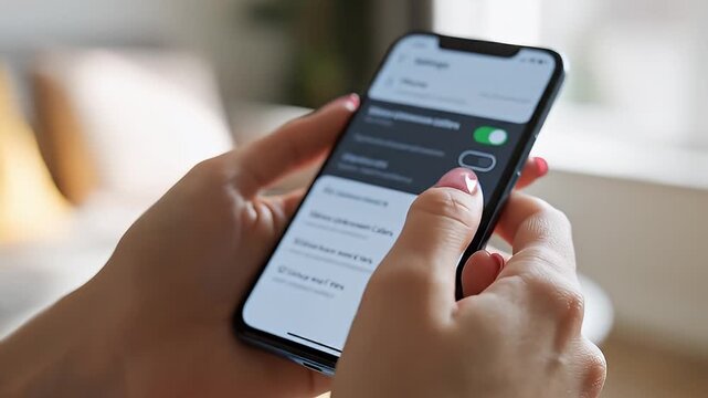 Close up shot of person using a smartphone app on screen.