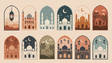 Obraz premium Islamic mosque arches, Ramadan decorations, Eid mubarak elements, cultural architecture, traditional design