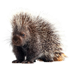 Fototapeta premium PNG of A close-up of a porcupine with striking quills and a curious expression.