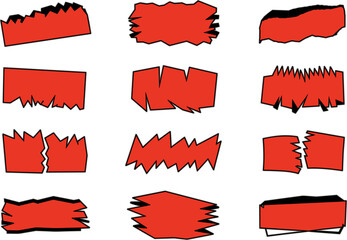 Red comic speech bubbles collection with torn edges and paper textures isolated on transparent background vector set © Emongrapic