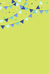 Vector festive background with colorful bunting flags and confetti. Minimal flat design, ideal for celebration, party, event, birthday, festival or promotional banners.